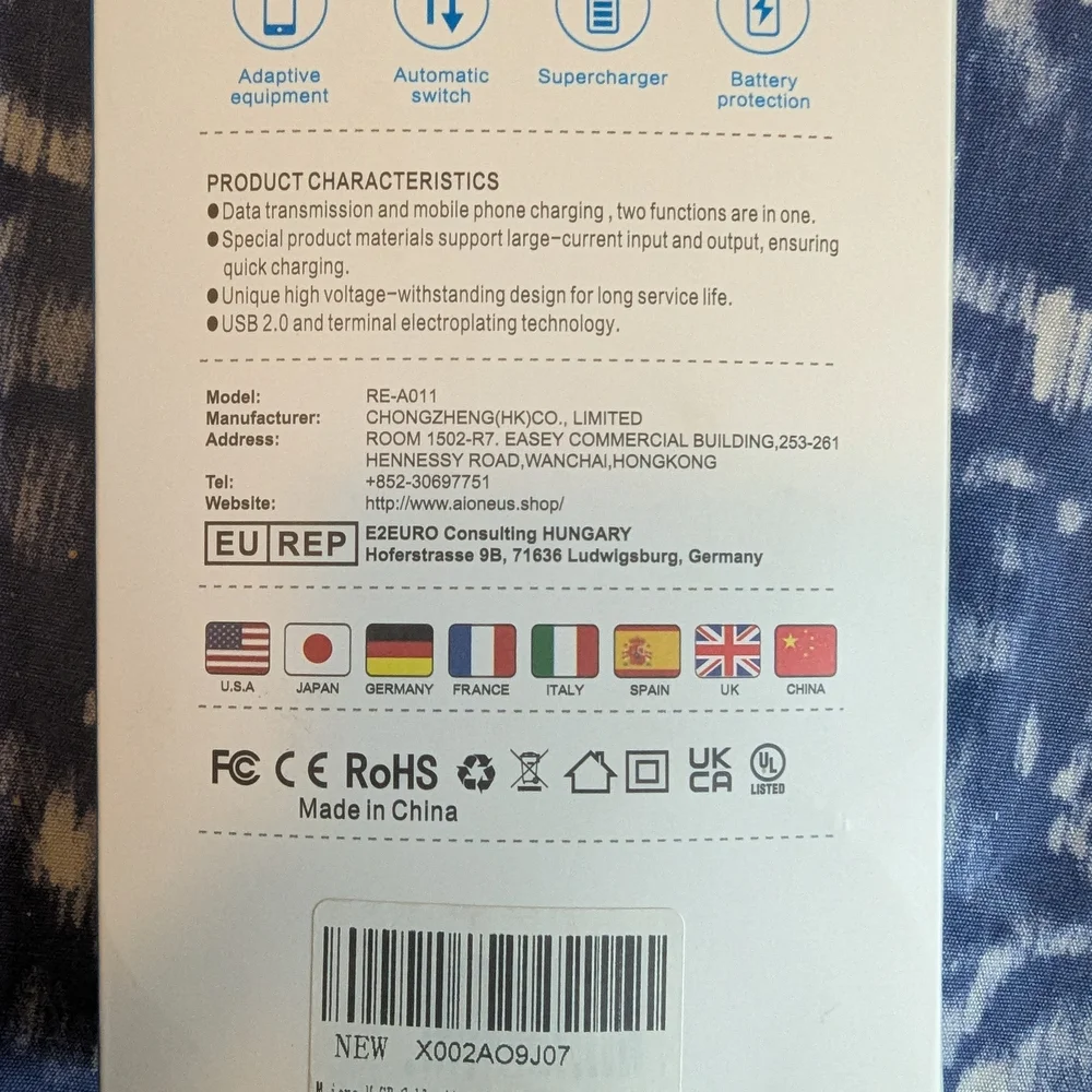 Package Of 3 Color micro USB Charging Cables. Blue, Green, Orange.